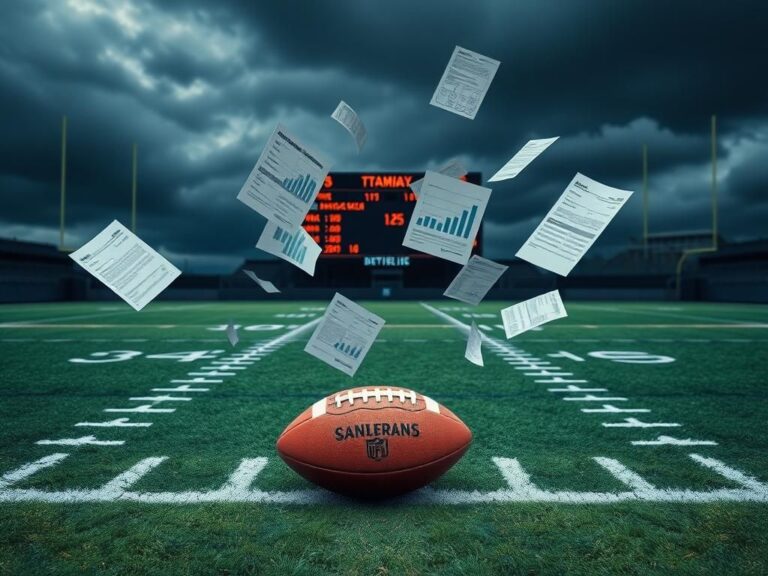 Flick International A dramatic football field scene under a cloudy sky, symbolizing the clash between tradition and modernity in the NFL