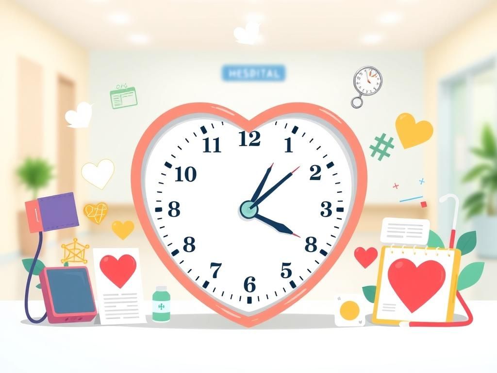 Flick International Conceptual illustration of heart age depicted as an oversized heart-shaped clock with health-related icons