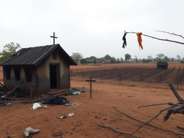 Flick International Charred remains of a small church in a rural village aftermath of an attack in the Democratic Republic of the Congo