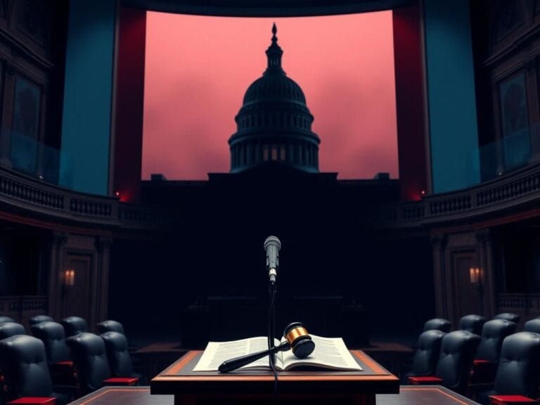 Flick International Empty podium in a congressional chamber symbolizing political debate on insider trading