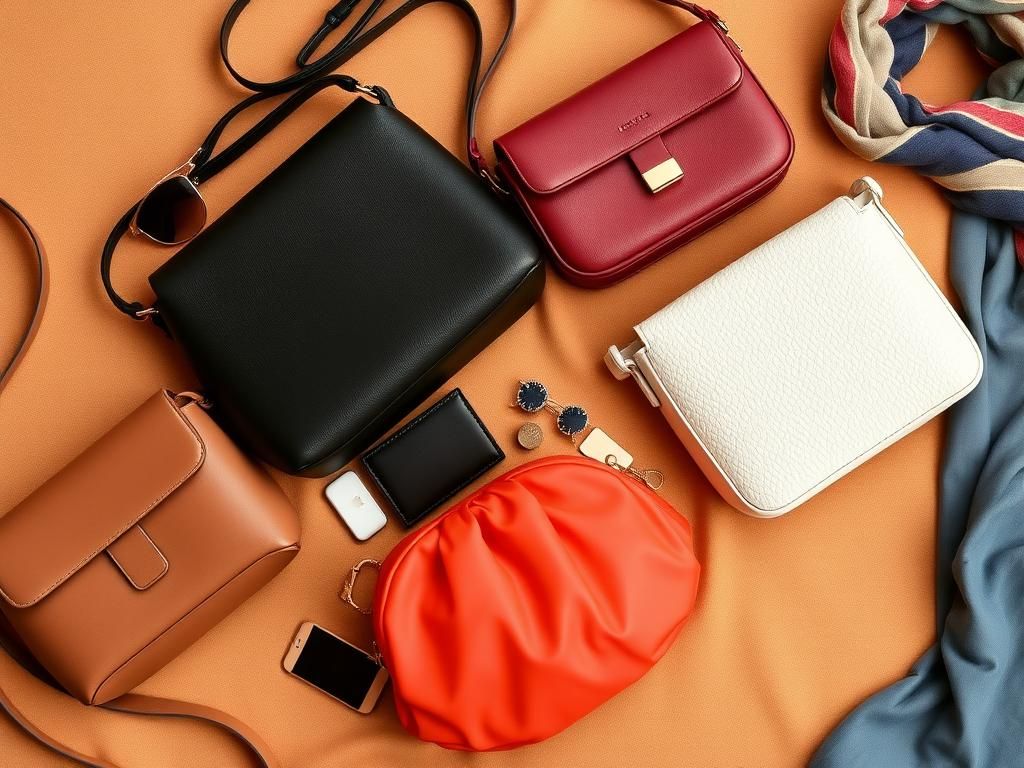 Flick International A stylish flat lay of diverse crossbody bags in various colors and textures