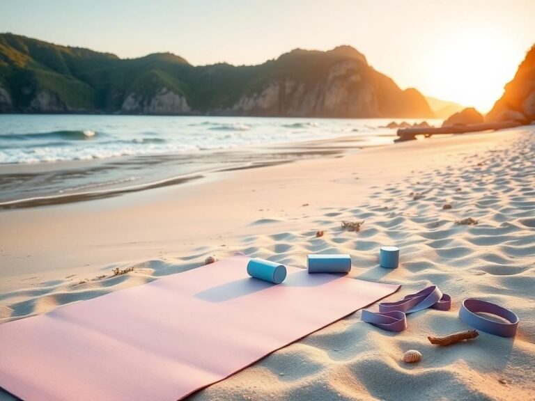 Flick International Brooke Burke practicing yoga on the beach in Malibu with yoga mats and props