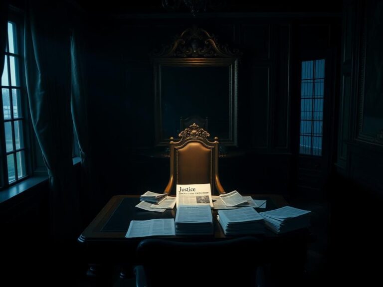 Flick International Dimly lit, opulent room symbolizing wealth and secrecy related to the Epstein case