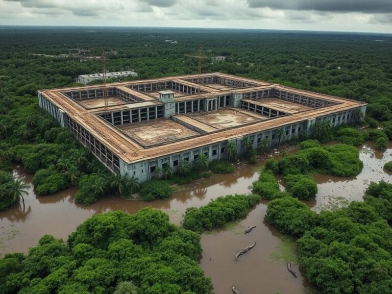 Flick International Aerial view of the 'Alligator Alcatraz' detention center showcasing its imposing structure amidst the Everglades
