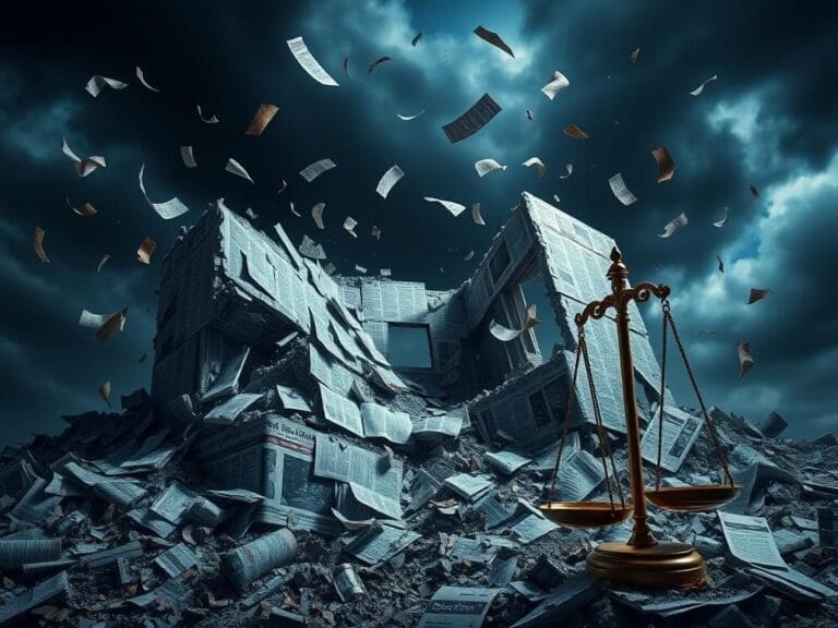 Flick International Fragmented media building amidst a stormy background representing turmoil in the media industry