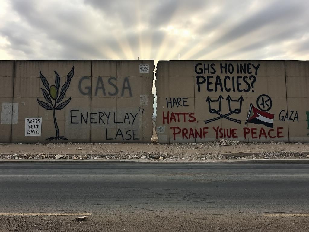 Flick International Fragmented street scene in Gaza with debris and graffiti wall