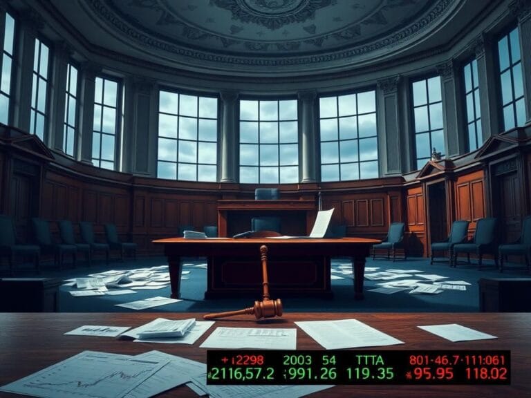 Flick International An empty congressional building interior with a mahogany table and financial documents.