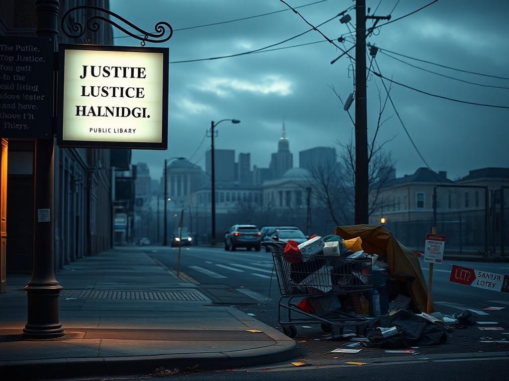 Flick International A juxtaposition of order and chaos on an urban street corner, highlighting socio-economic disparity