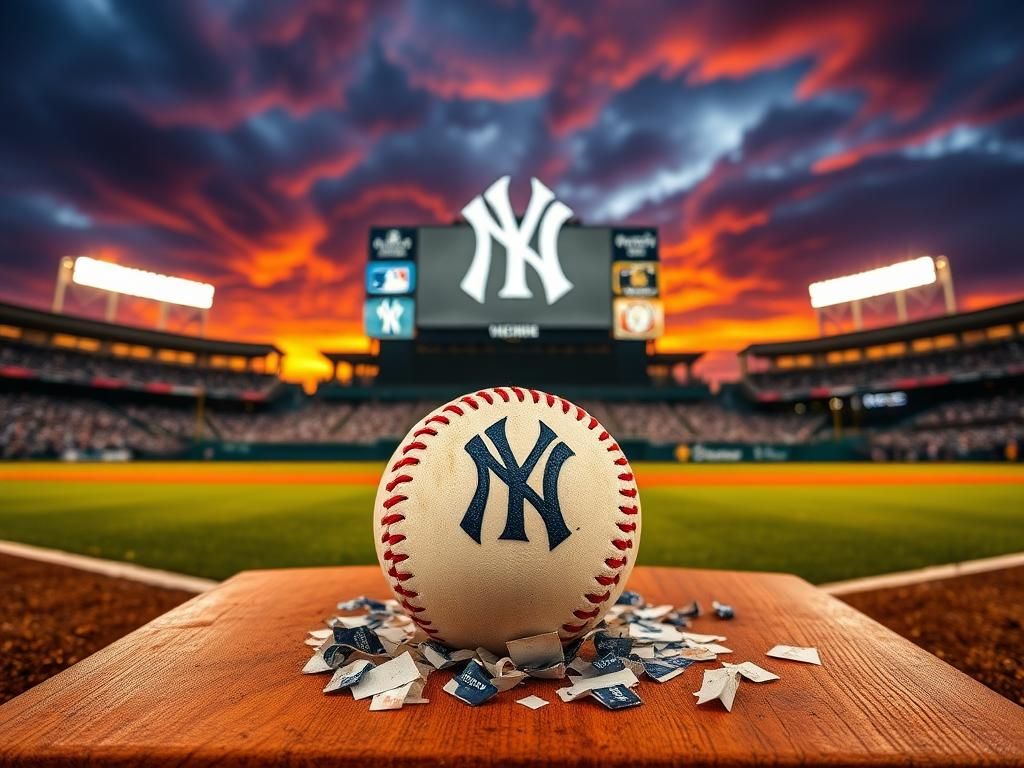 Flick International A vibrant baseball stadium at dusk featuring the New York Yankees logo on the scoreboard