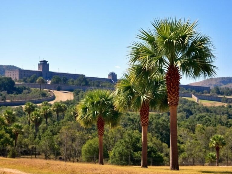 Flick International Fortified penitentiary facility surrounded by lush palmetto trees in South Carolina