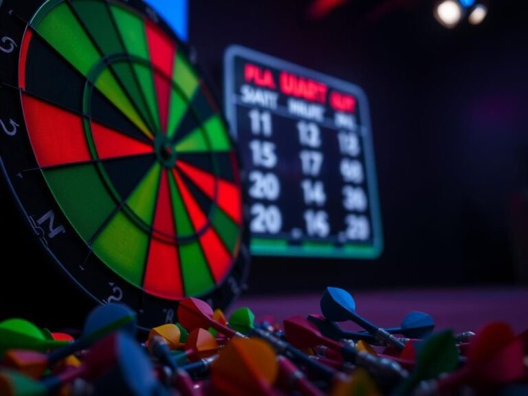 Flick International Close-up view of a colorful dartboard with scattered darts reflecting the diversity in darts sport