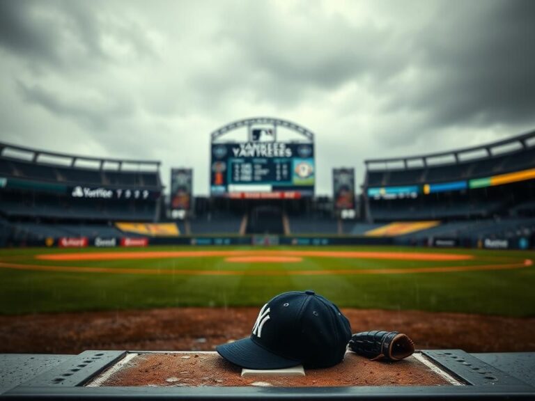 Flick International A baseball diamond under a gray sky with raindrops on home plate during a game delay, capturing the emotional send-off of Jose Caballero.
