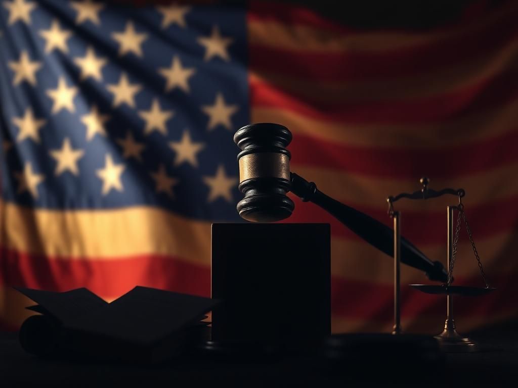 Flick International Abstract representation of a gavel striking a block, symbolizing justice and legal challenges faced by Black Americans