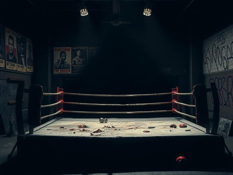 Flick International Abandoned boxing gym with worn ring and faded legend posters