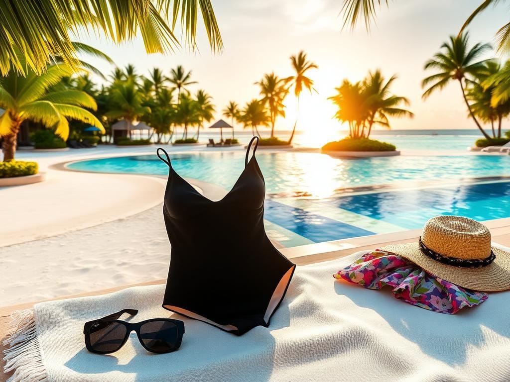 Flick International Sarah Michelle Gellar in a sleek black swimsuit on a tropical beach