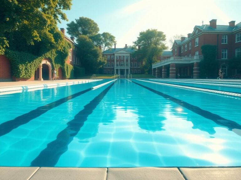 Flick International Serene outdoor swimming pool at a university campus symbolizing women's sports