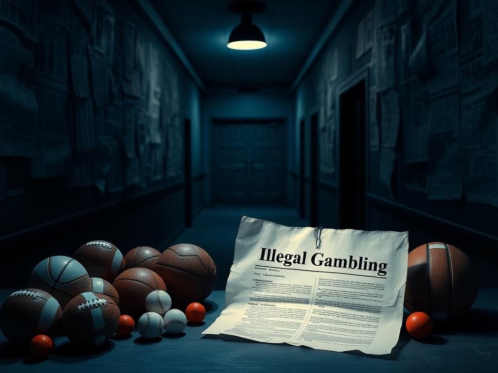 Flick International Darkened room filled with fantasy sports symbols, foreshadowing legal controversy