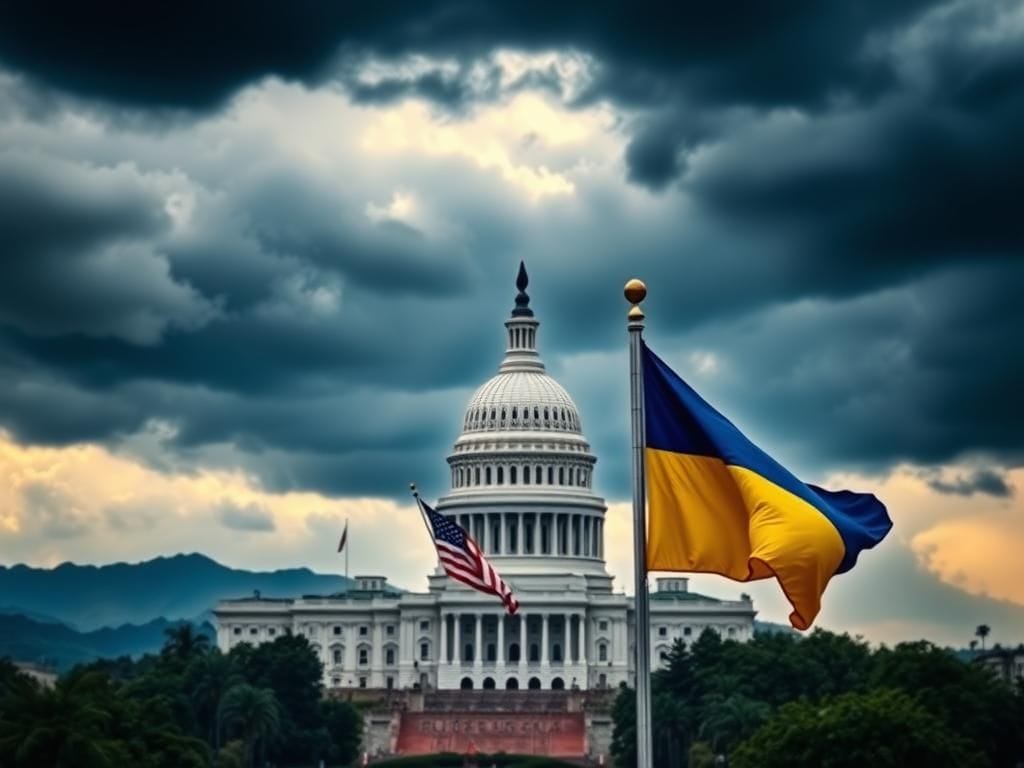 Flick International Capitol building under stormy sky with American and Colombian flags symbolizing political tension