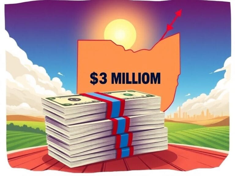 Flick International A vibrant illustration of a stack of dollar bills representing Ramaswamy's $30 million pledge for Ohio's gubernatorial race