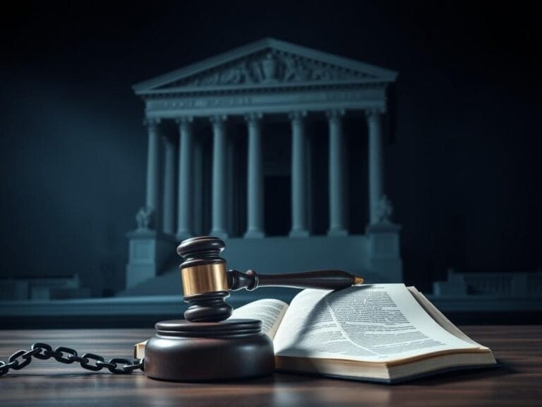 Flick International A somber courtroom scene depicting the Supreme Court building with a gavel and an open law book