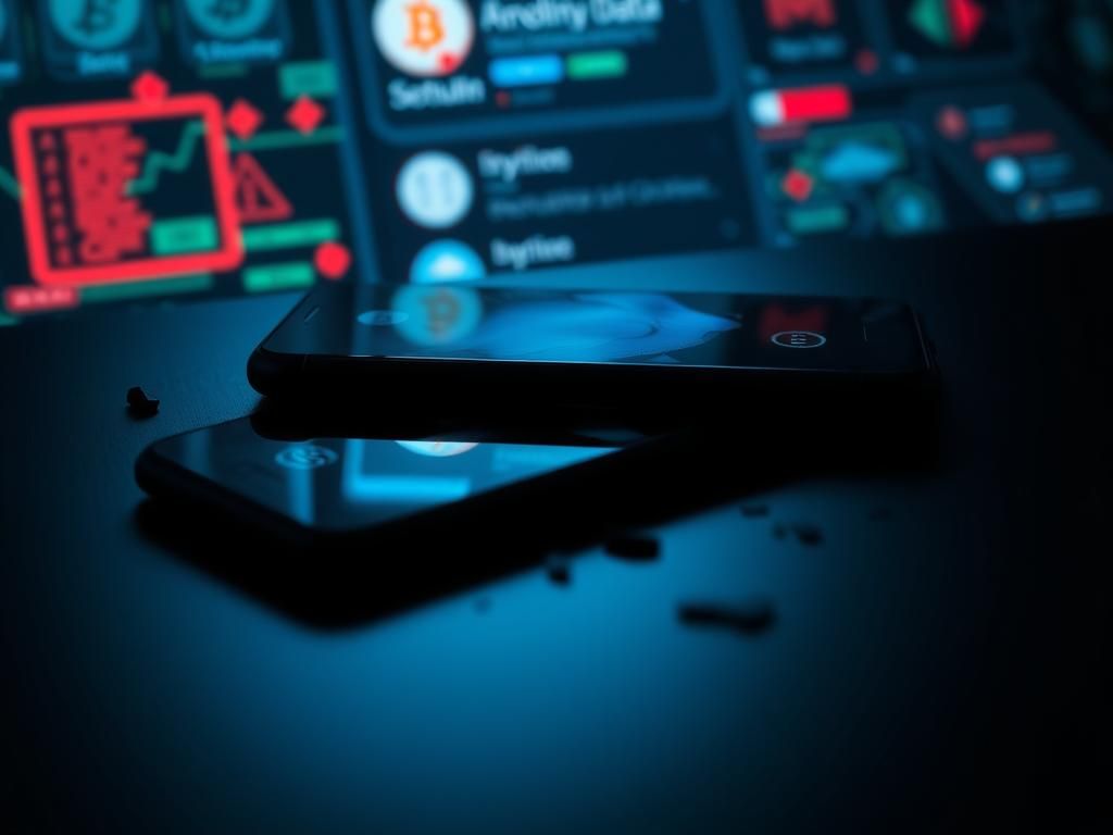 Flick International smartphone lying face down on a high-tech surface surrounded by digital fragments