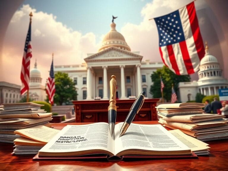 Flick International Ornate pen and law book on polished desk signifying signing of domestic policy bill