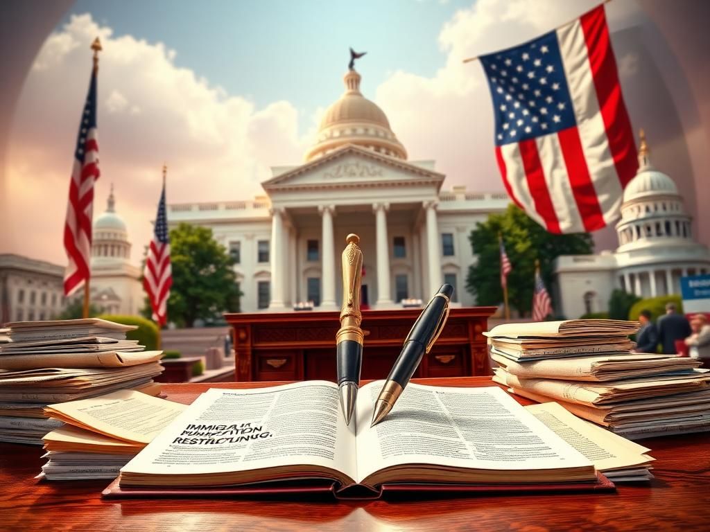 Flick International Ornate pen and law book on polished desk signifying signing of domestic policy bill