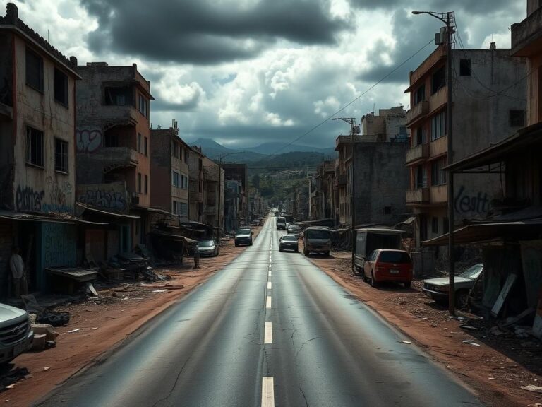 Flick International Desolate urban landscape of Port-au-Prince with crumbling buildings and graffiti