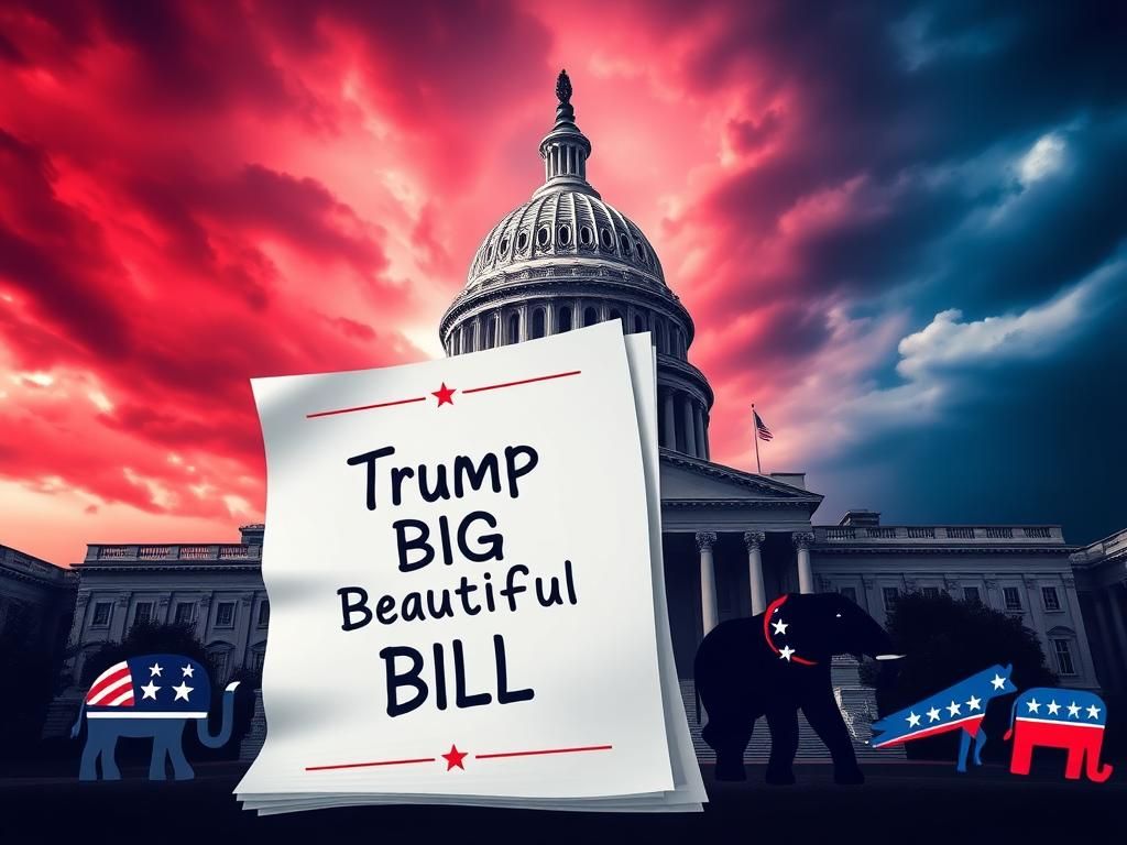 Flick International A dramatic depiction of the U.S. Capitol with stormy skies, representing political tension over Trump's Big Beautiful Bill