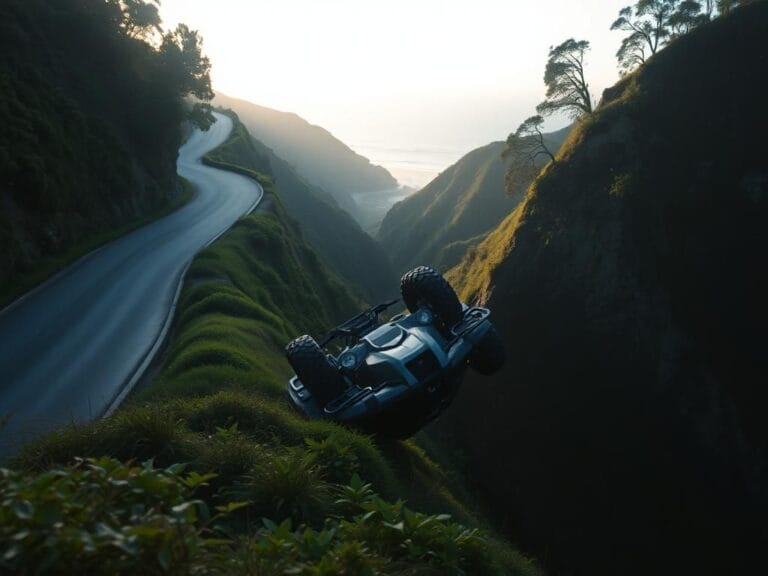 Flick International An overturned ATV at the edge of a ravine in Malibu, California, after dawn