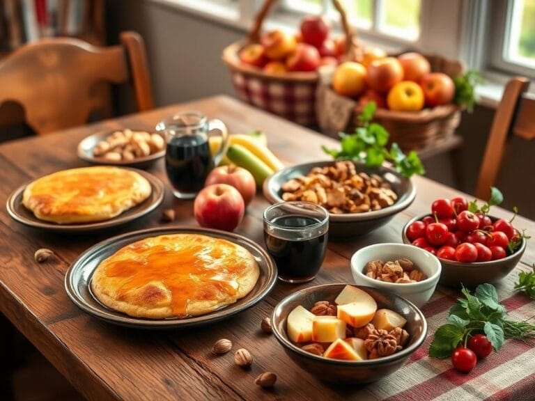 Flick International Rustic wooden dining table set for a July 4th feast with colonial foods