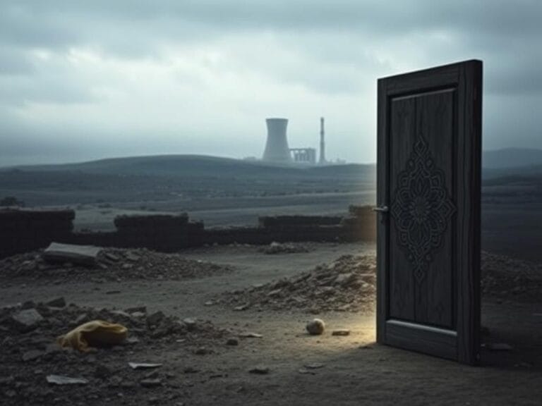 Flick International A weathered doorway illuminated by faint light, symbolizing the doors of diplomacy in international relations