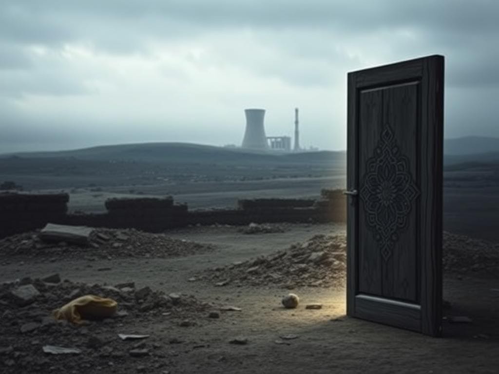 Flick International A weathered doorway illuminated by faint light, symbolizing the doors of diplomacy in international relations