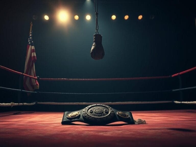 Flick International A dimly lit boxing ring with a title belt lying on the canvas