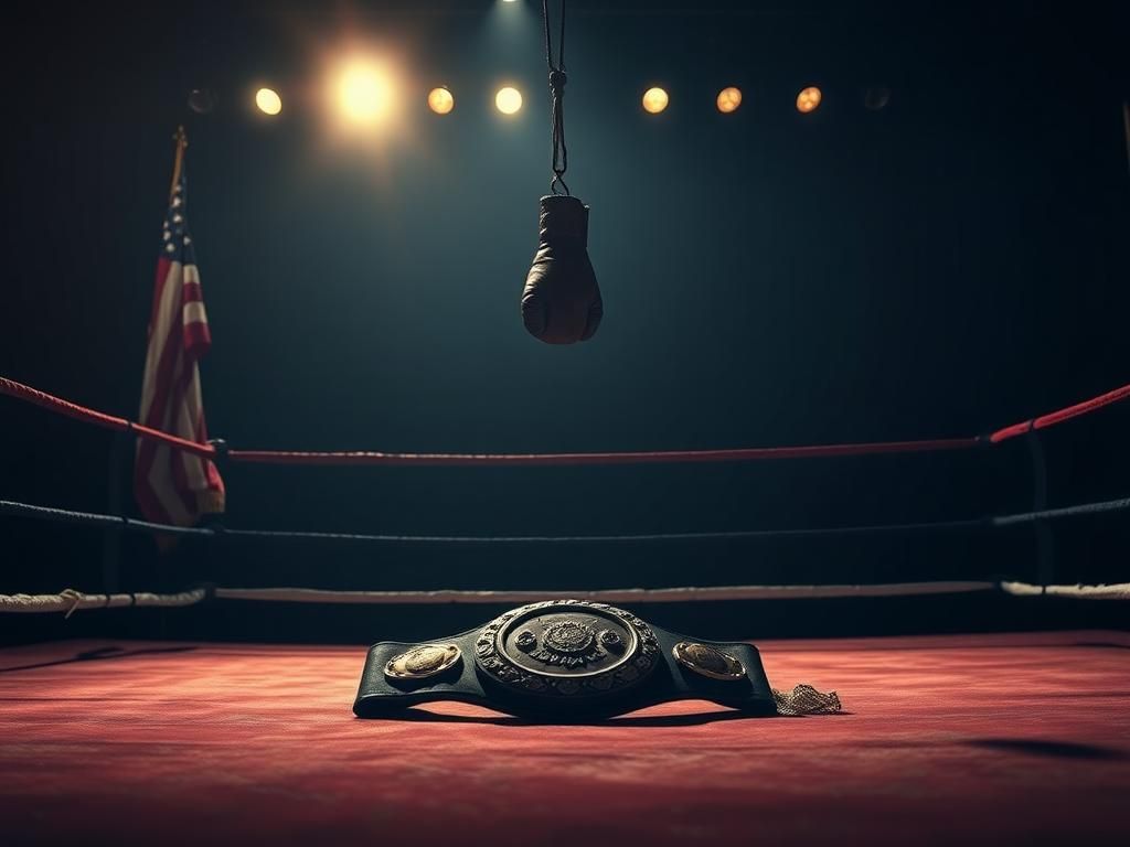 Flick International A dimly lit boxing ring with a title belt lying on the canvas