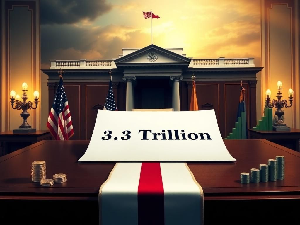 Flick International Elegant desk with American flag and signed 3.3 trillion tax bill