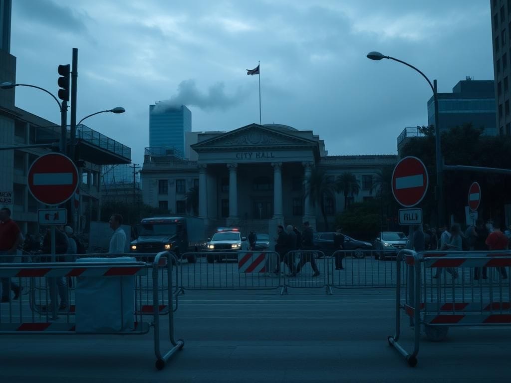 Flick International Tense urban scene in downtown Los Angeles during anti-ICE protest clash