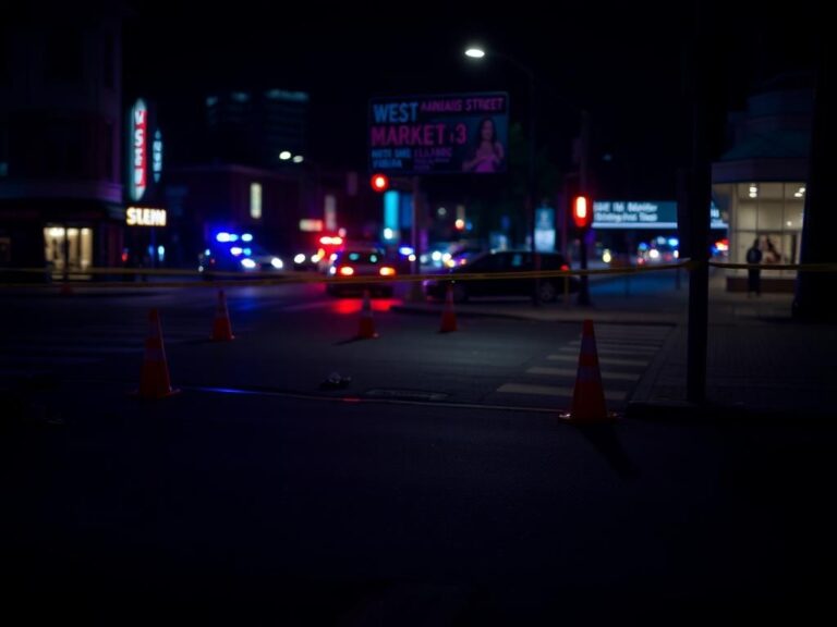 Flick International Urban street corner in Indianapolis, with police investigation scene after mass shooting