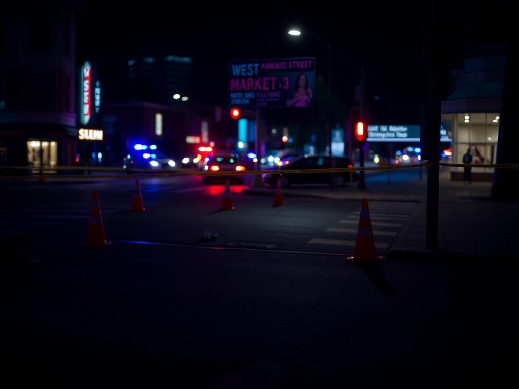 Flick International Urban street corner in Indianapolis, with police investigation scene after mass shooting