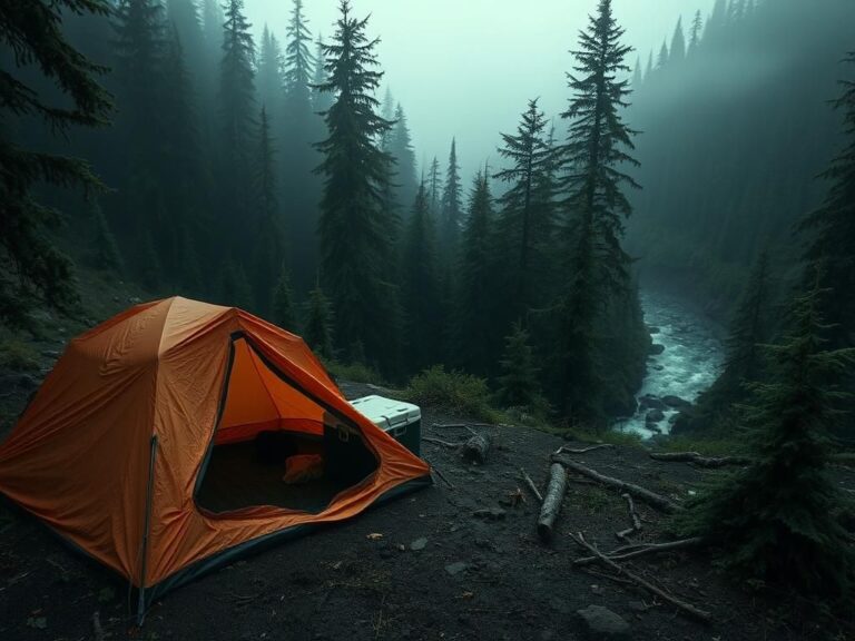 Flick International A dilapidated orange tent in a dense Washington wilderness setting, hinting at abandonment.