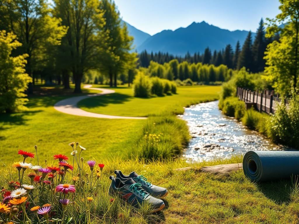 Flick International A serene summer landscape with a vibrant forest and a winding path