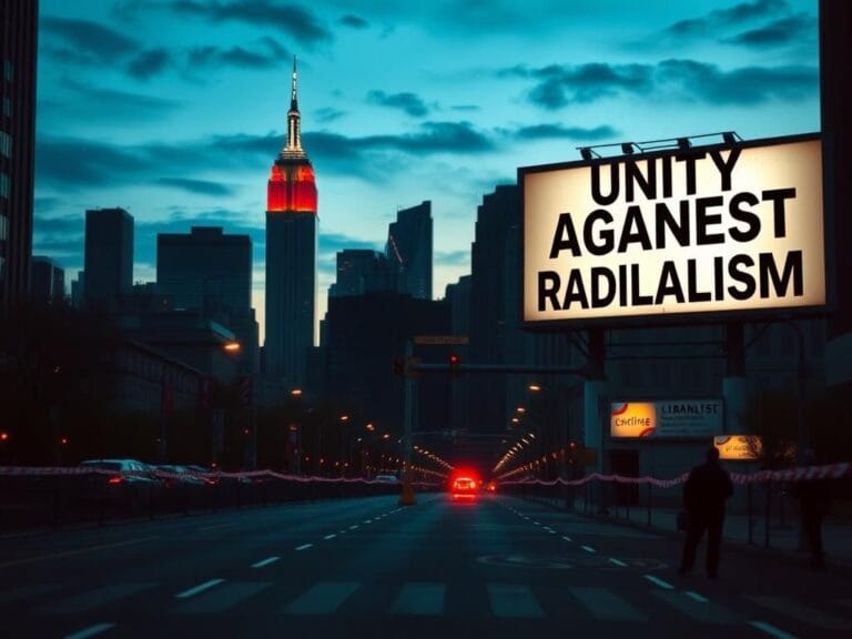 Flick International Dramatic New York City skyline at dusk with empty street and police barricades