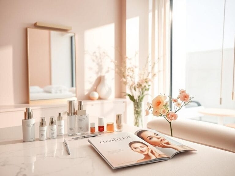 Flick International Elegant beauty clinic interior with modern treatment room and soothing pastel colors