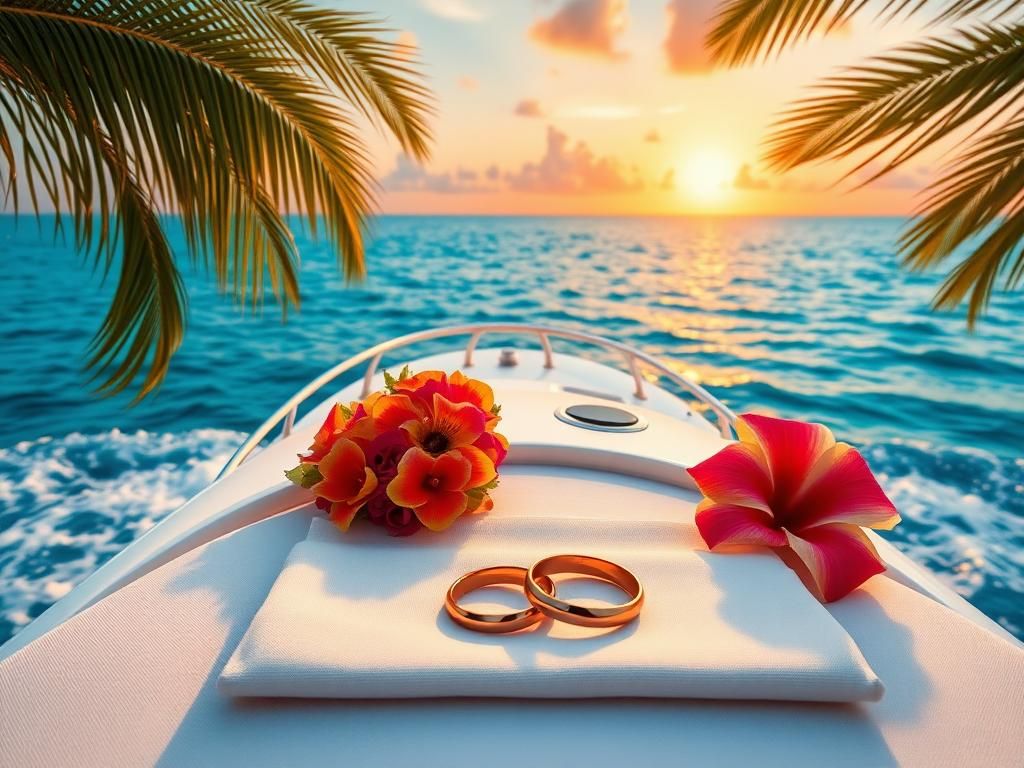 Flick International Luxurious boat sailing through Miami waters during a romantic wedding celebration