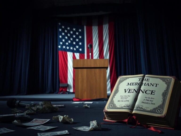 Flick International Dimly lit rally stage with an empty podium and American flag