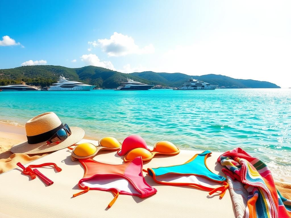 Flick International Vibrant display of colorful bikinis on a sun lounge in Sardinia