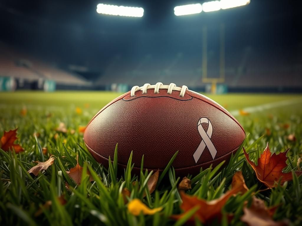 Flick International Close-up view of a football resting on grass with autumn leaves in a dynamic football field setting