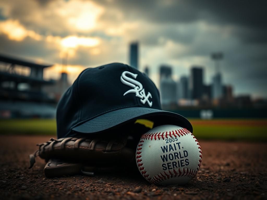 Flick International Tribute scene with a Chicago White Sox baseball cap on a glove and a baseball inscribed with '2005 World Series'
