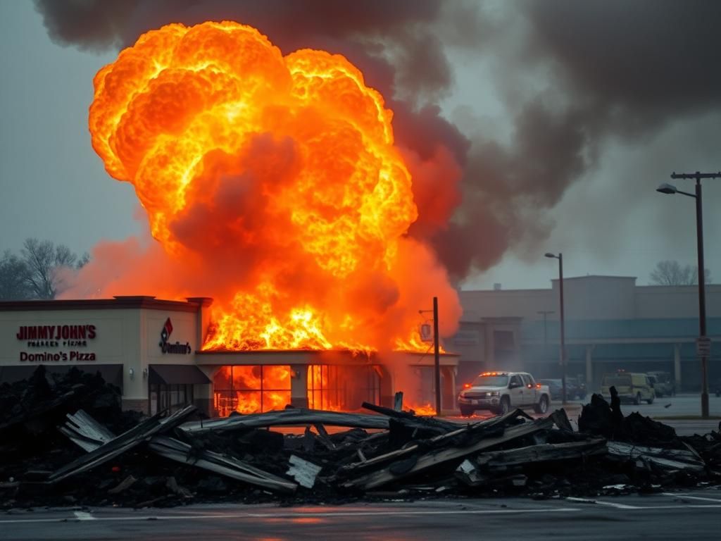Flick International Strip mall engulfed in flames after vehicle crash explosion in Utah