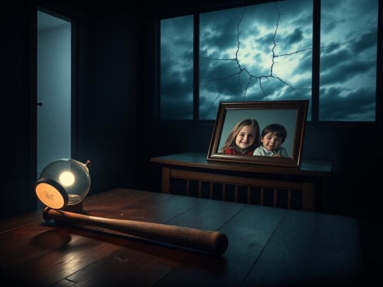 Flick International A dimly lit room with a shattered lamp and a baseball bat, symbolizing tension and conflict